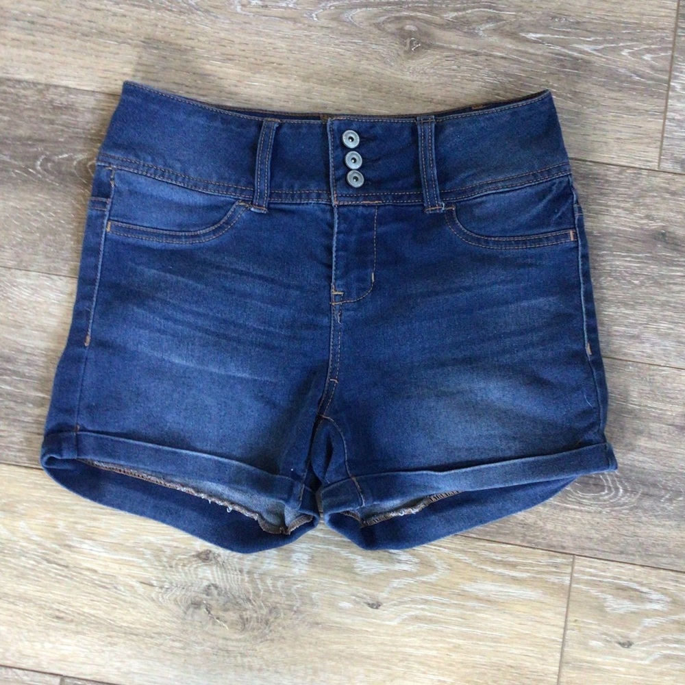 Denim Cuffed High Waisted  Shorts